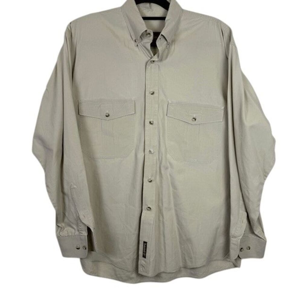 Timberland Weathergear Vintage Cotton Button Front Shirt Khaki Tan‎ Size Medium